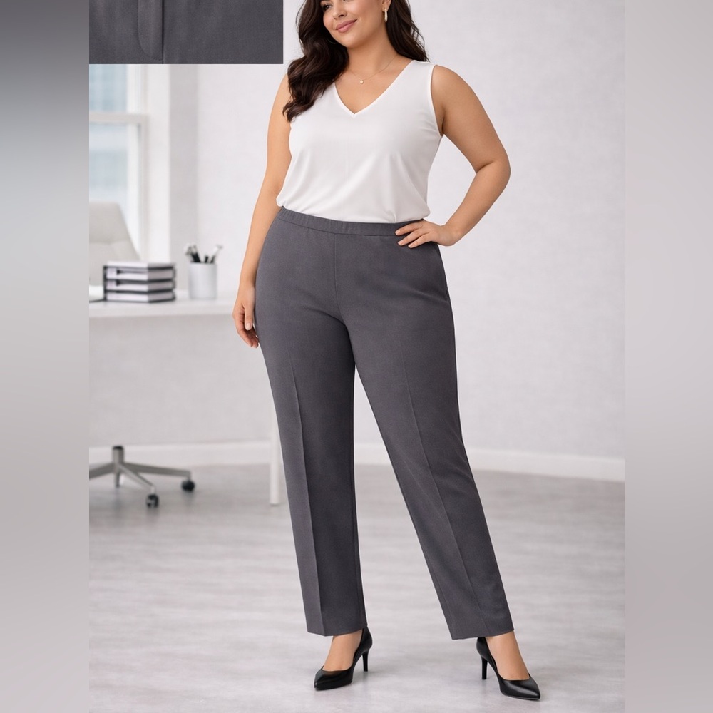 Catherines Gray Pull-On Dress Pants‎ Elastic Waist Comfort Career 14/16 WP NWT